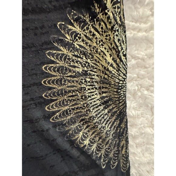 Express Y2K Black Gold Baby Tee Punk Goth Grunge Medium Sheer Inscription Vtg - Picture 3 of 7